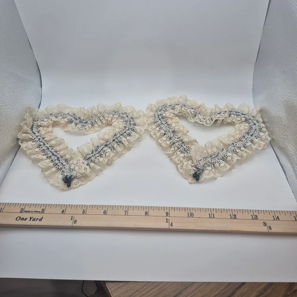 Vintage Heart Lace Decor Cottage Granny Core Cream & Blue